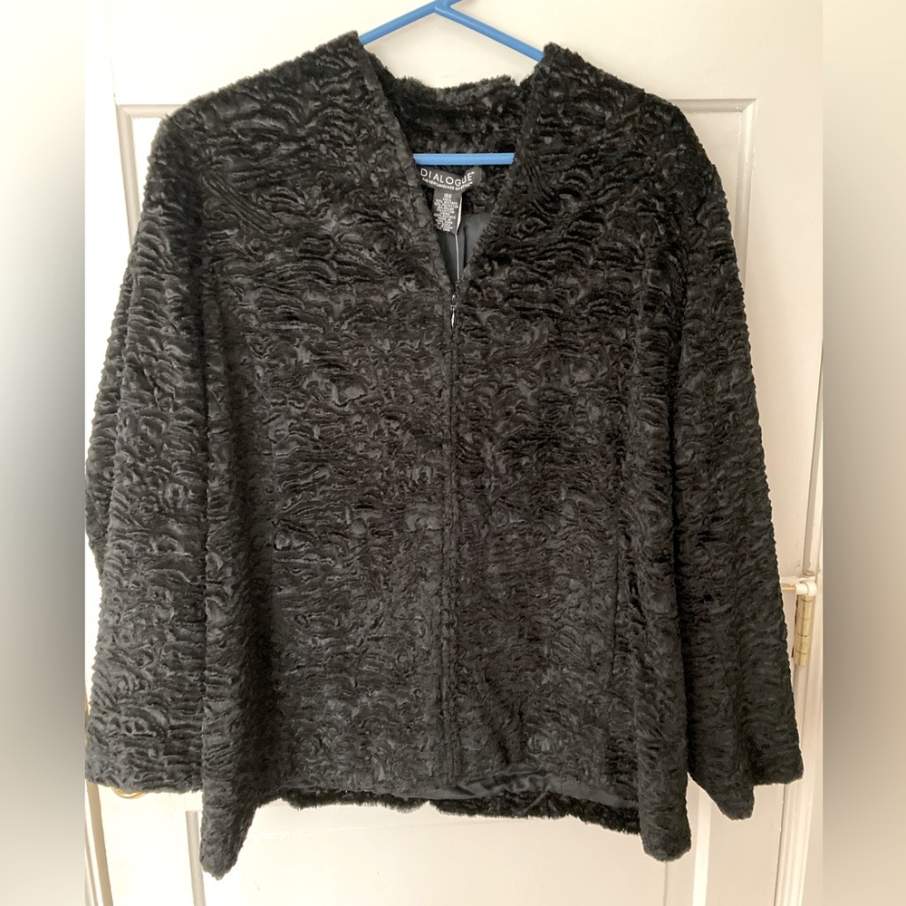 NWT W’s Sz 18 Black Faux Persian Lamb Fur Waist-Length Zip Jacket